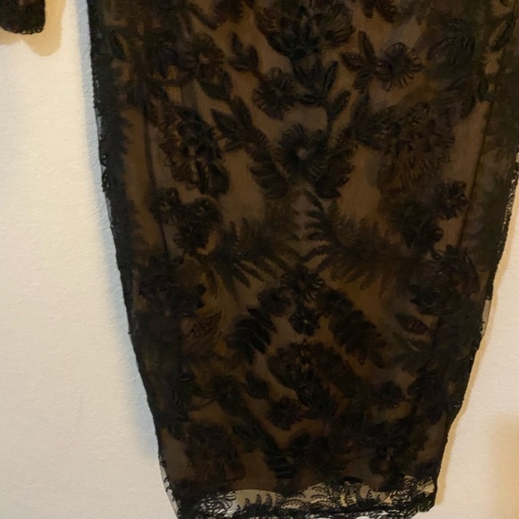 Tadashi Shoji ZURI DRESS Black Floral Embroidered Lace Illusion Neckline Dress 8 - Picture 8 of 15